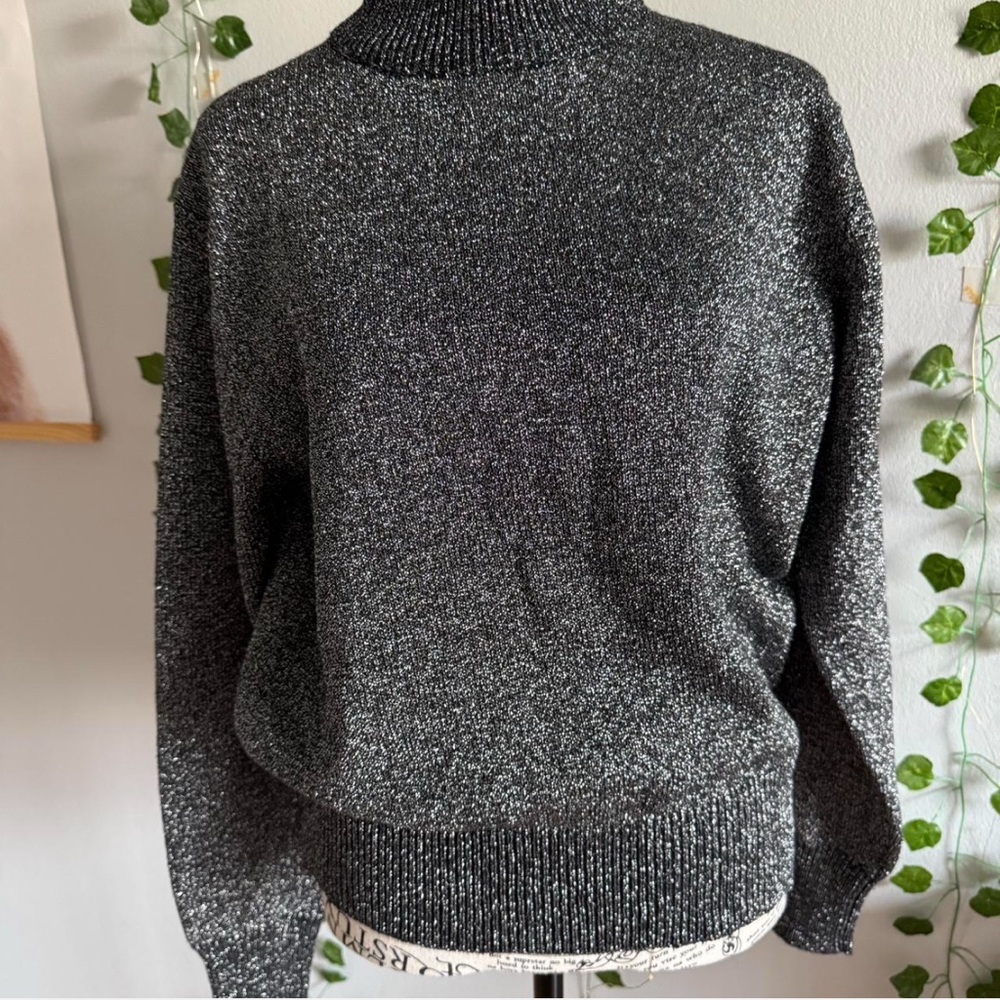 Evan Picone Metallic Black Turtleneck Sweater